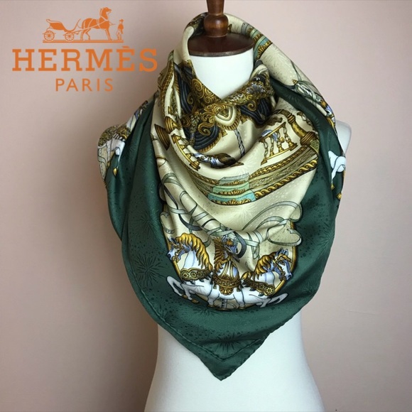 Hermes Accessories - Authentic HERMES “Luna Park” Silk Damask Scarf
